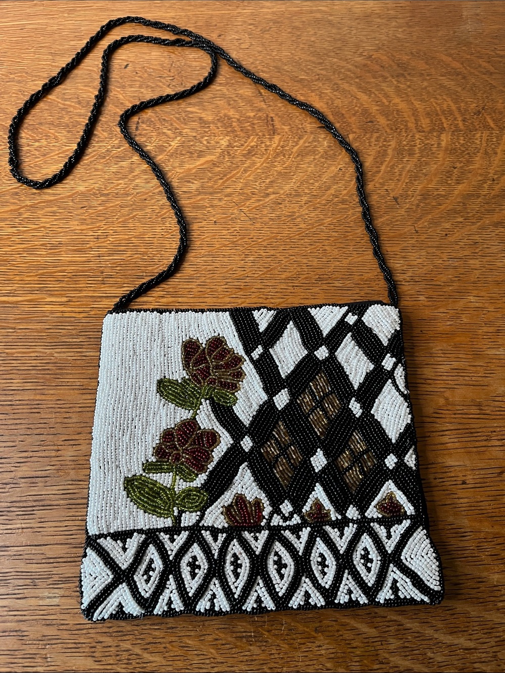 Vintage Made in Nepal Micro Beaded Crossbody Bag Geometric Rose Boho